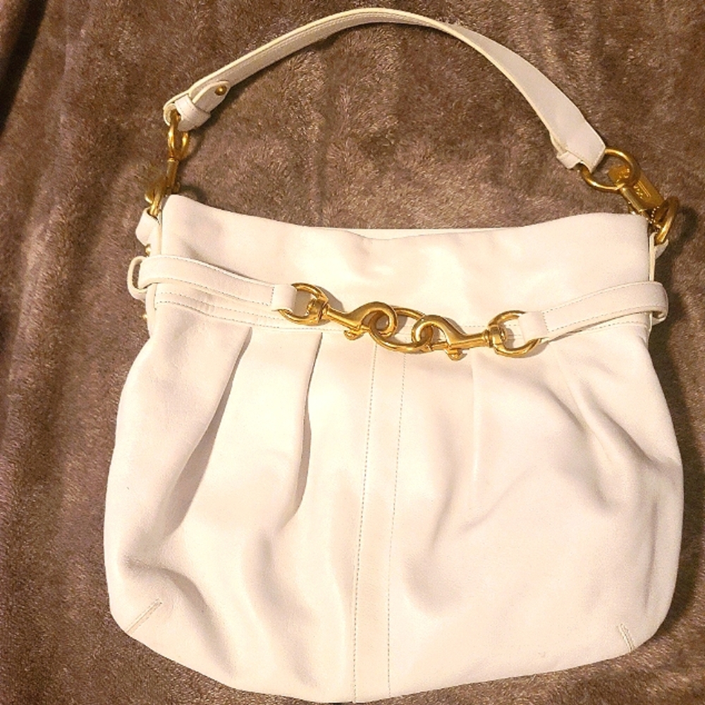 White Coach Sachel with Gold Chain Details